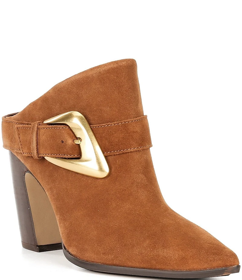 Vince Camuto Baily Suede Big Buckle Hardware Strap Pointed Toe Dress Mules