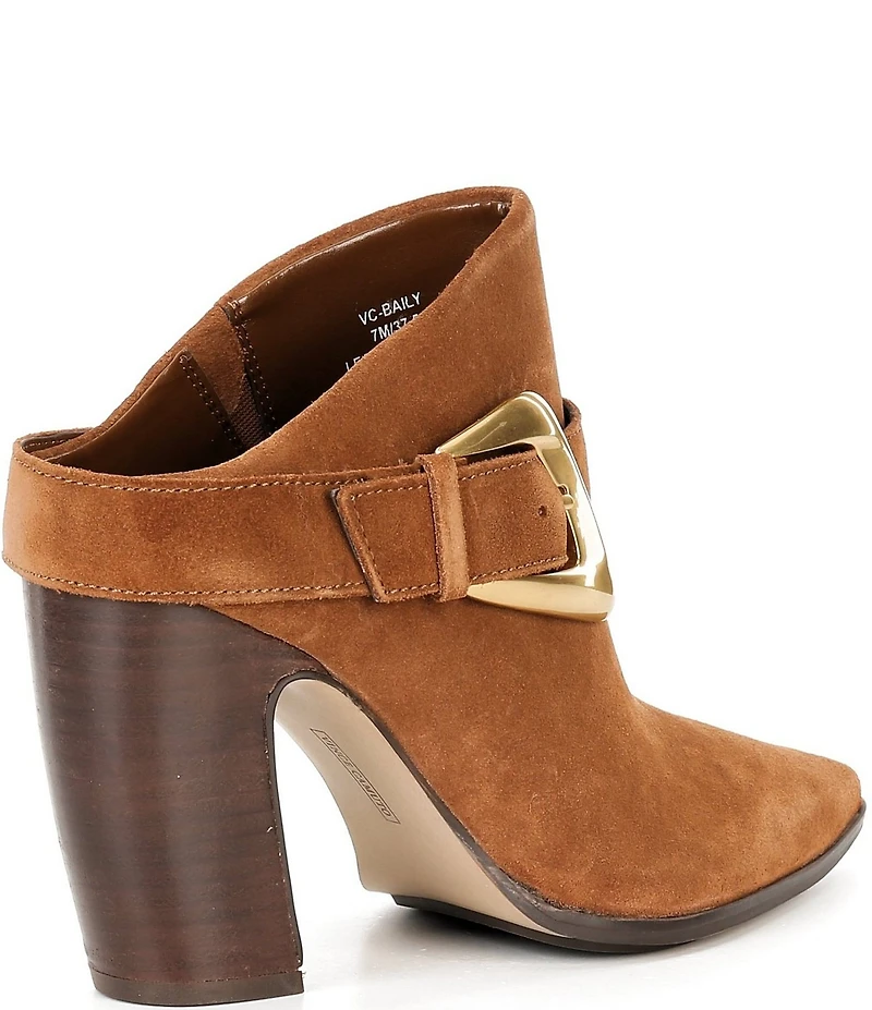 Vince Camuto Baily Suede Big Buckle Hardware Strap Pointed Toe Dress Mules