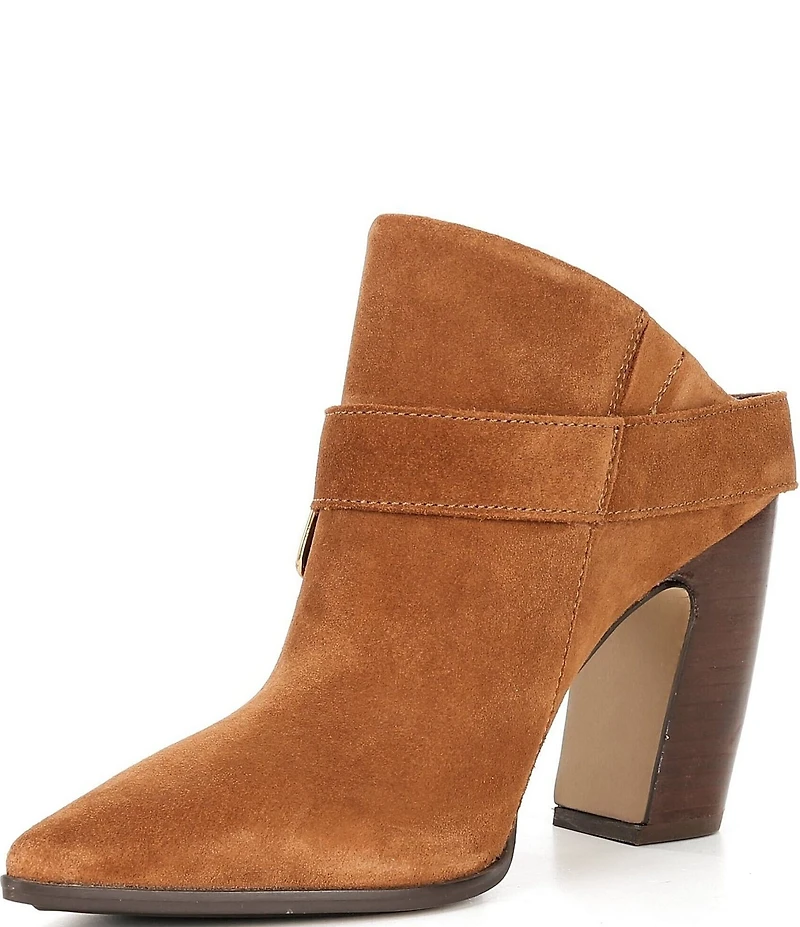 Vince Camuto Baily Suede Big Buckle Hardware Strap Pointed Toe Dress Mules