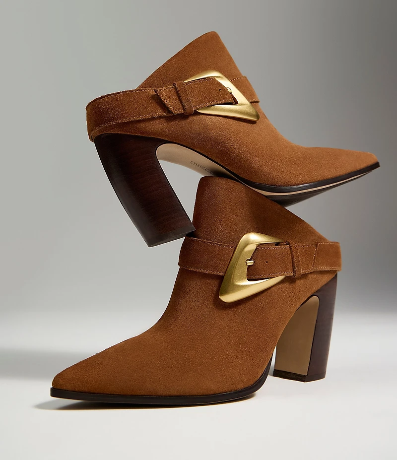 Vince Camuto Baily Suede Big Buckle Hardware Strap Pointed Toe Dress Mules