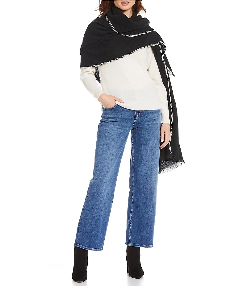 Vince Camuto Basketweave Whipstitch Fringe Scarf Wrap
