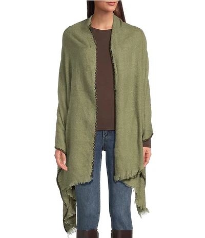 Vince Camuto Basketweave Whipstitch Fringe Scarf Wrap