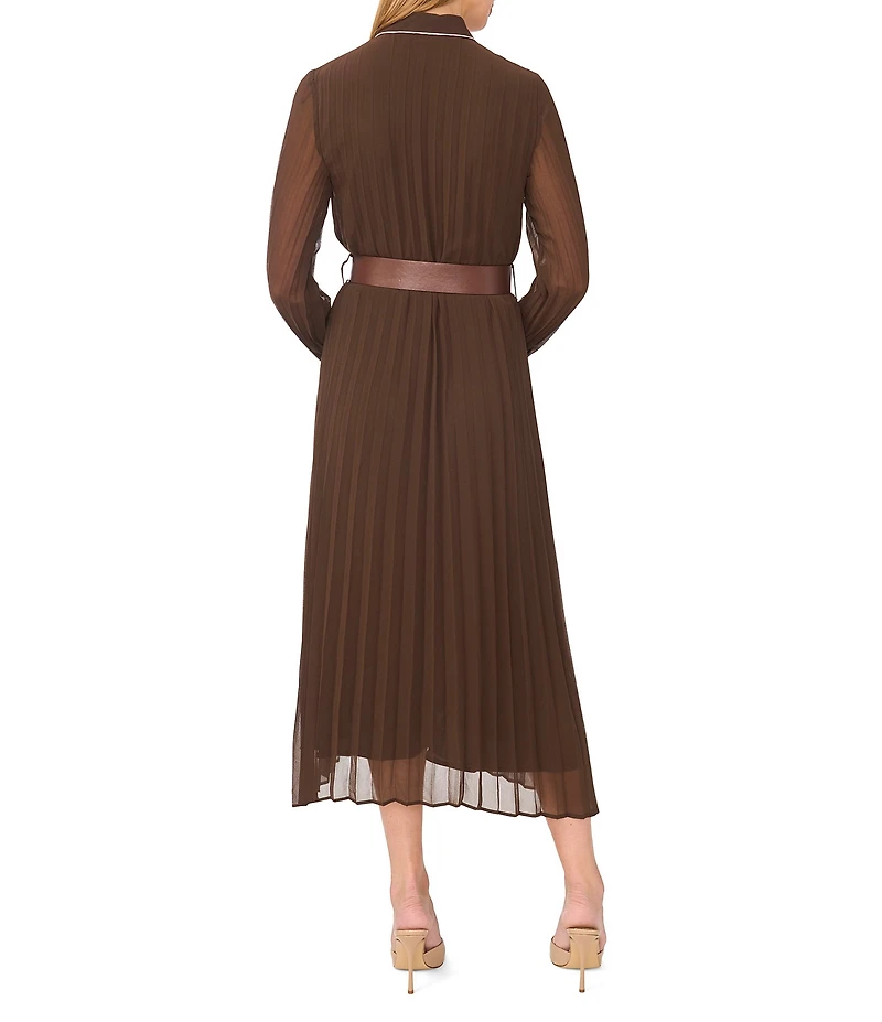 Vince Camuto Button Down Collar Long Sleeve Chiffon Trim Dress