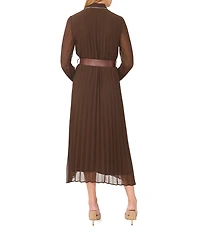 Vince Camuto Button Down Collar Long Sleeve Chiffon Trim Dress