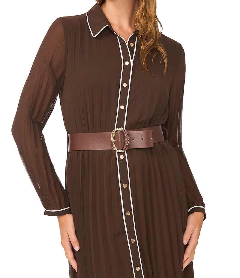 Vince Camuto Button Down Collar Long Sleeve Chiffon Trim Dress