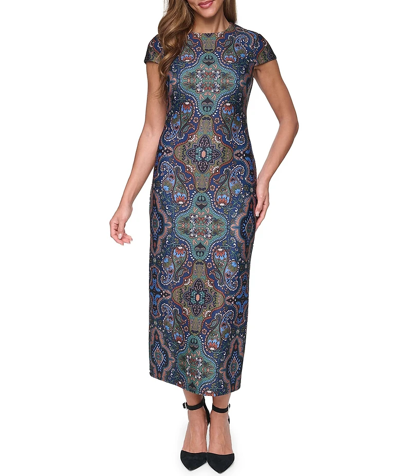 Vince Camuto Cap Sleeve Printed Midi Dress