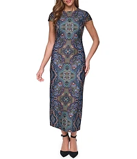 Vince Camuto Cap Sleeve Printed Midi Dress