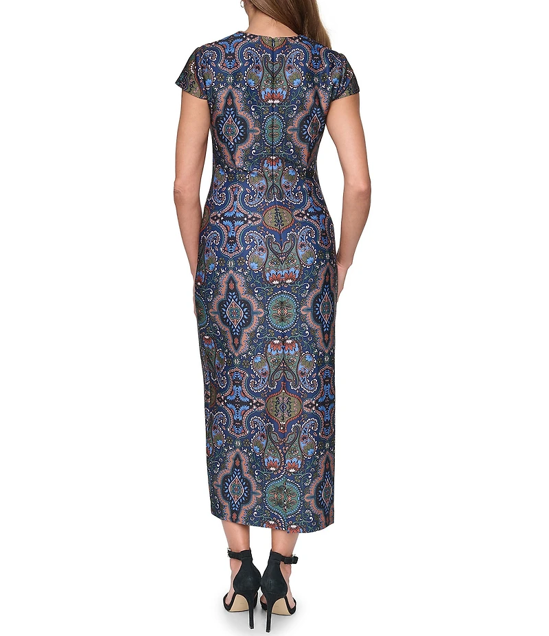 Vince Camuto Cap Sleeve Printed Midi Dress
