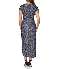 Vince Camuto Cap Sleeve Printed Midi Dress