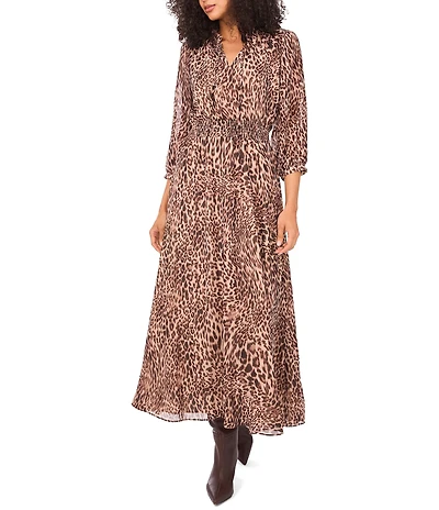 Vince Camuto Chiffon V-Neck 3/4 Puff Sleeve Blouson Maxi Dress