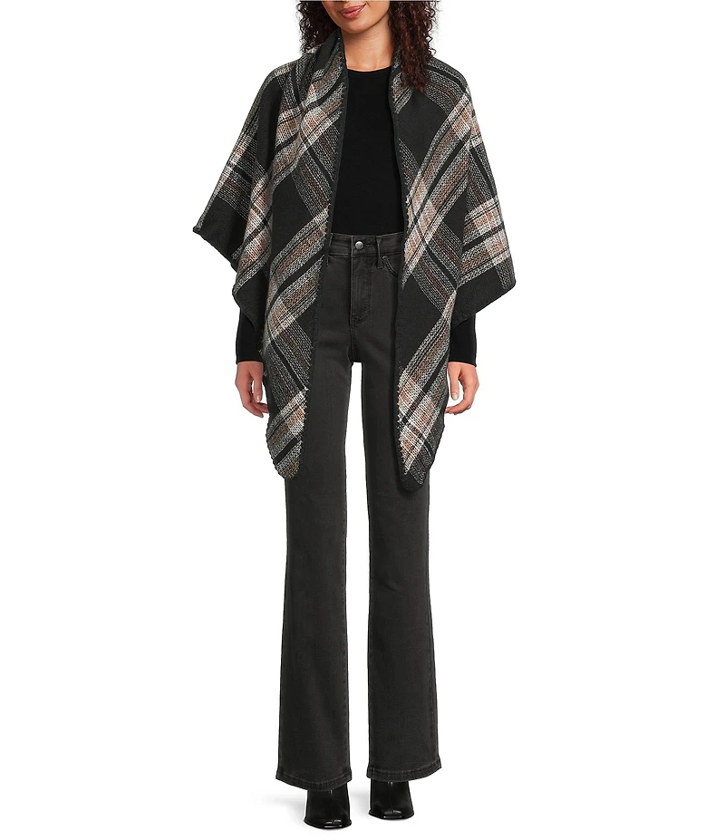 Vince Camuto Classic Plaid Whipstitch Triangle Cape Wrap