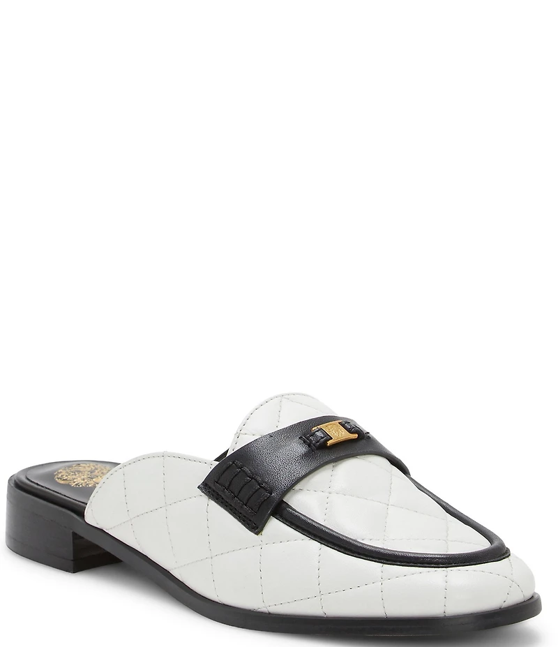 Vince Camuto Cobby Quilted Leather Logo Hardware Mules