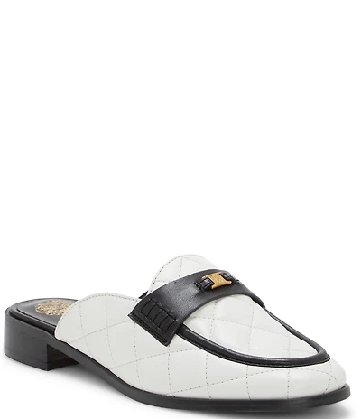 Vince Camuto Cobby Quilted Leather Logo Hardware Mules