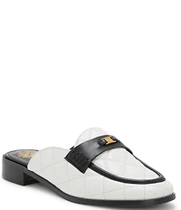 Vince Camuto Cobby Quilted Leather Logo Hardware Mules