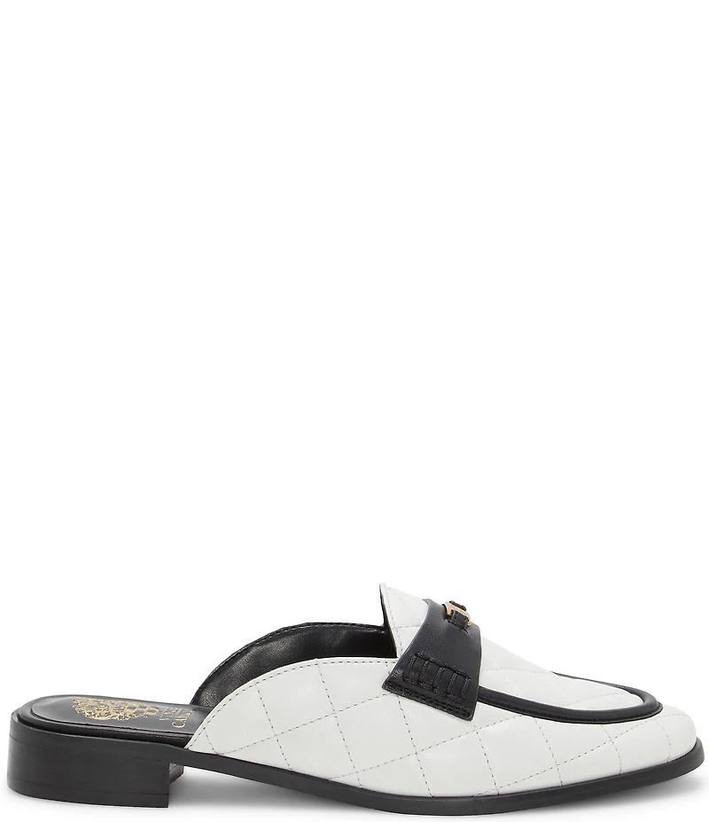 Vince Camuto Cobby Quilted Leather Logo Hardware Mules