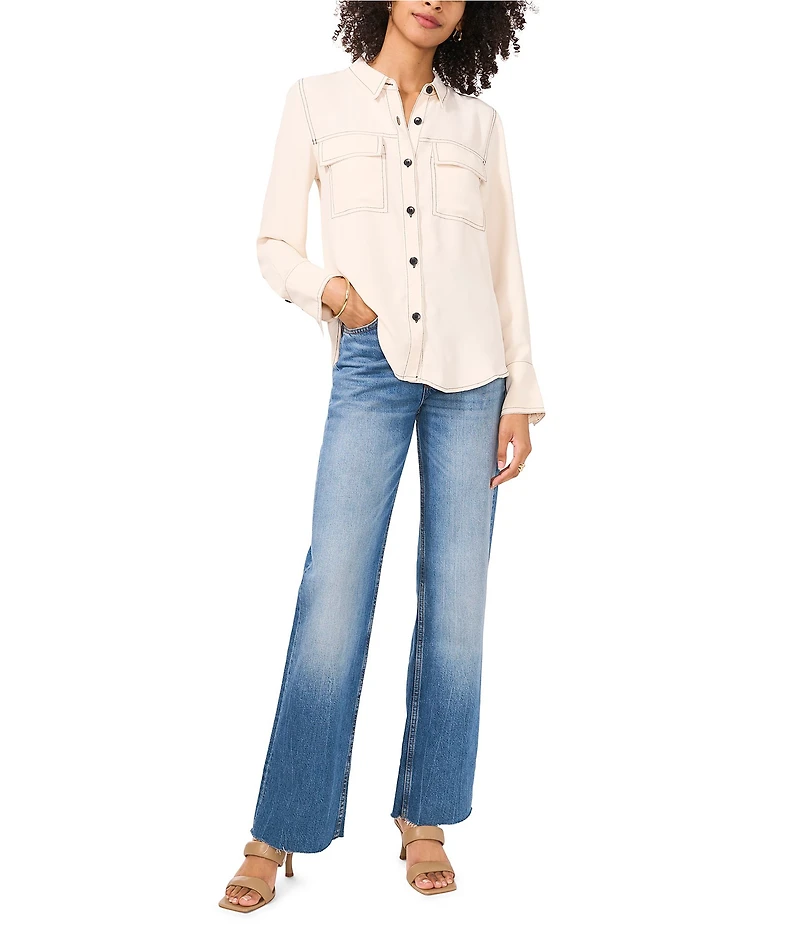 Vince Camuto Contrast Stitching Collared Button Down Top