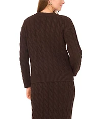 Vince Camuto Coordinating Cable Knit V-Neck Long Sleeve Cardigan