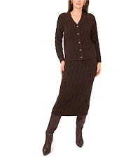 Vince Camuto Coordinating Cable Knit V-Neck Long Sleeve Cardigan