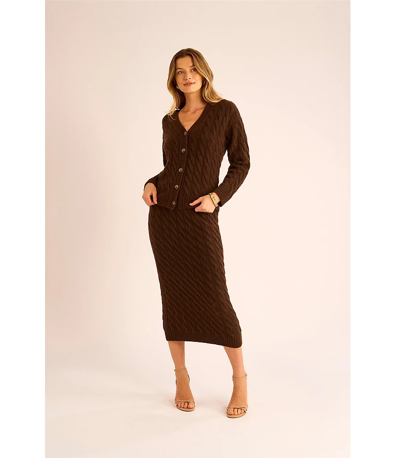 Vince Camuto Coordinating Cable Knit V-Neck Long Sleeve Cardigan