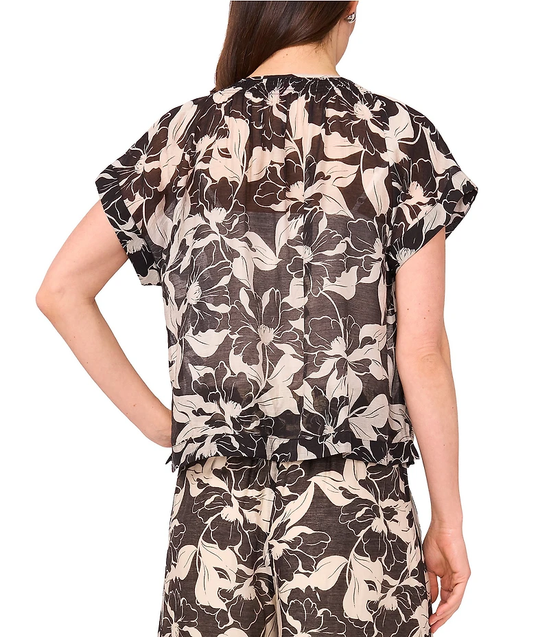 Vince Camuto Coordinating Split Round Neck Flutter Sleeve Tie Front Blouse