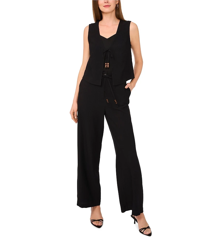 Vince Camuto Coordinating Woven Belted Straight Leg Pants