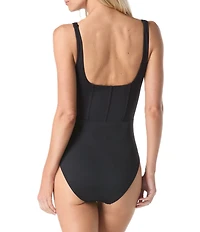 Vince Camuto Corset Bodice Square Neck Full Coverage One-Piece Swimsuit
