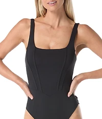 Vince Camuto Corset Bodice Square Neck Full Coverage One-Piece Swimsuit