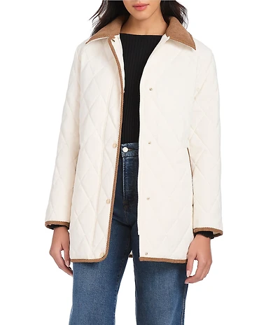 Vince Camuto Cotton Touch Diamond Quilt Down Point Collar Water Resistant Barn Coat