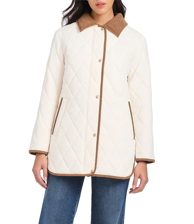 Vince Camuto Cotton Touch Diamond Quilt Down Point Collar Water Resistant Barn Coat