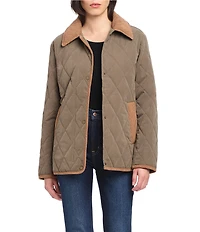 Vince Camuto Cotton Touch Diamond Quilt Down Point Collar Water Resistant Barn Coat