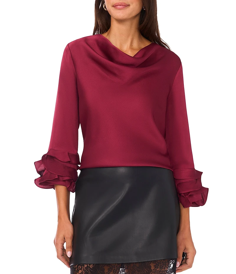Vince Camuto Cowl Neck 3/4 Ruffle Sleeve Top