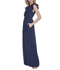 Vince Camuto Crepe V-Neck Ruffle Sleeve Jumpsuit