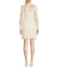 Vince Camuto Crew Neck 3/4 Sleeve Lace Illusion Shift Dress