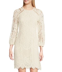 Vince Camuto Crew Neck 3/4 Sleeve Lace Illusion Shift Dress