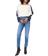 Vince Camuto Crew Neck Long Floral Sleeve Split Button Cuff Blouse