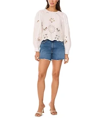 Vince Camuto Crew Neck Long Sleeve Embroidered Blouse