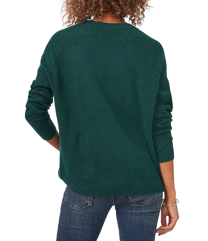 Vince Camuto Crew Neck Long Sleeve Extended Shoulder Seamed Cozy Statement Sweater
