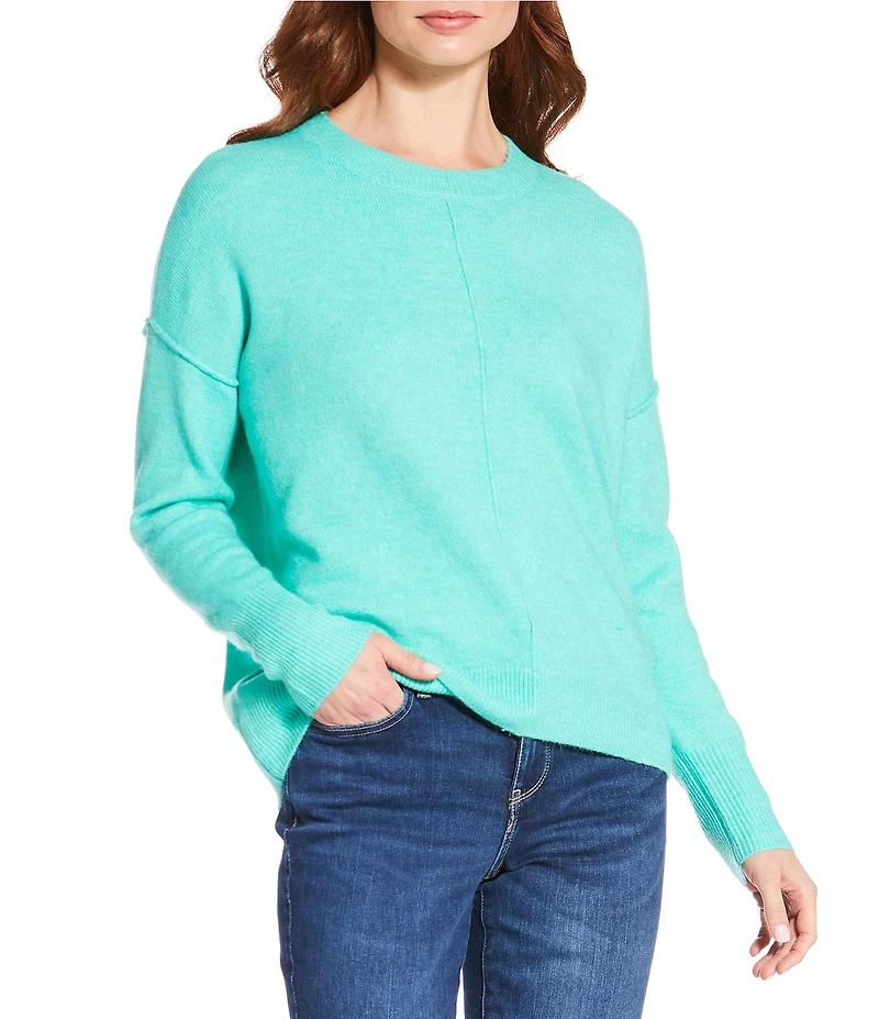 Vince Camuto Crew Neck Long Sleeve Extended Shoulder Seamed Cozy Statement Sweater