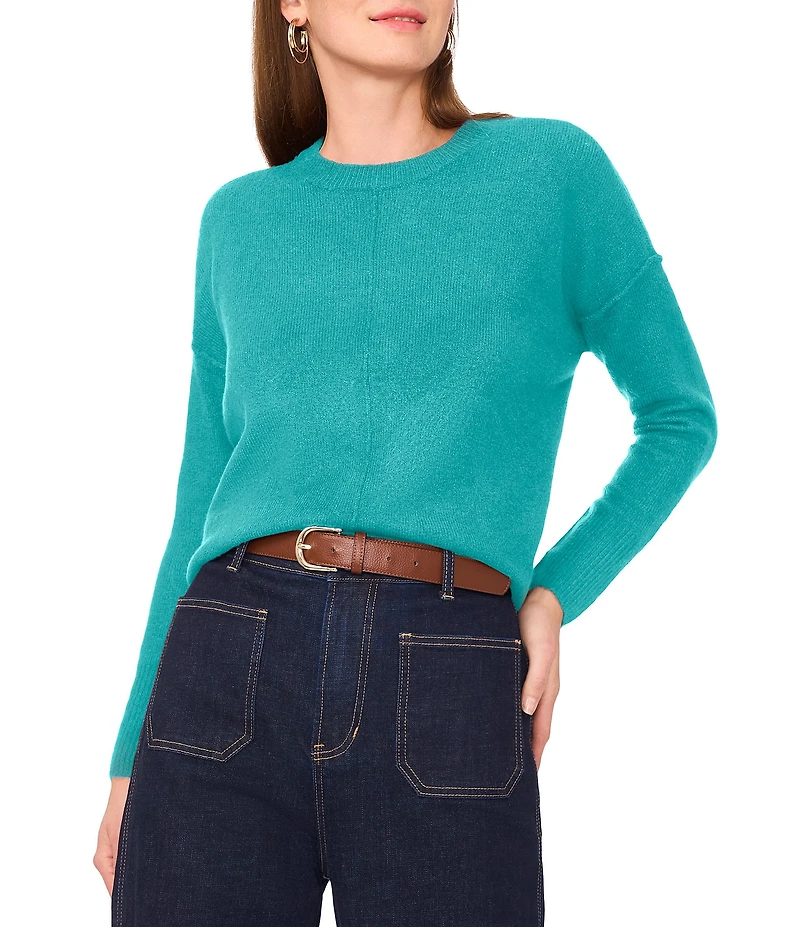 Vince Camuto Crew Neck Long Sleeve Extended Shoulder Seamed Cozy Statement Sweater