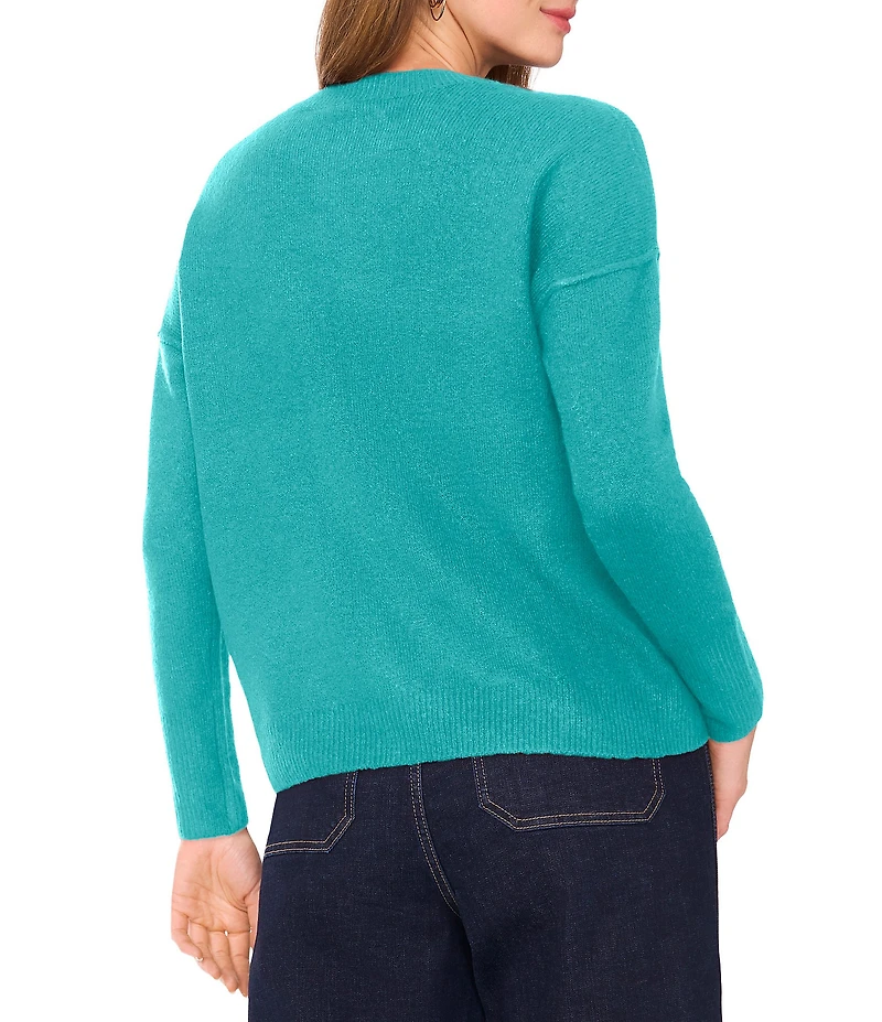 Vince Camuto Crew Neck Long Sleeve Extended Shoulder Seamed Cozy Statement Sweater