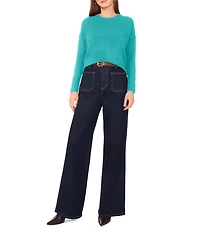 Vince Camuto Crew Neck Long Sleeve Extended Shoulder Seamed Cozy Statement Sweater