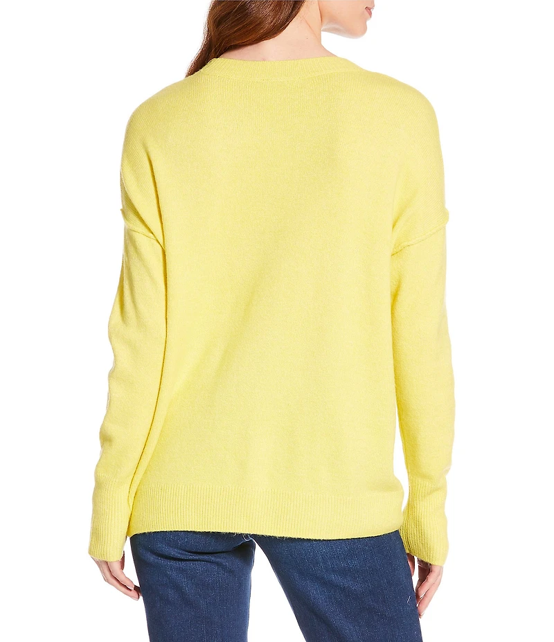 Vince Camuto Crew Neck Long Sleeve Extended Shoulder Seamed Cozy Statement Sweater