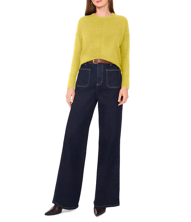 Vince Camuto Crew Neck Long Sleeve Extended Shoulder Seamed Cozy Statement Sweater