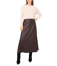 Vince Camuto Crew Neck Long Sleeve Extended Shoulder Seamed Cozy Statement Sweater