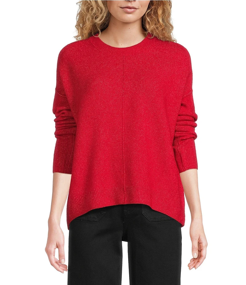 Vince Camuto Crew Neck Long Sleeve Extended Shoulder Seamed Cozy Statement Sweater