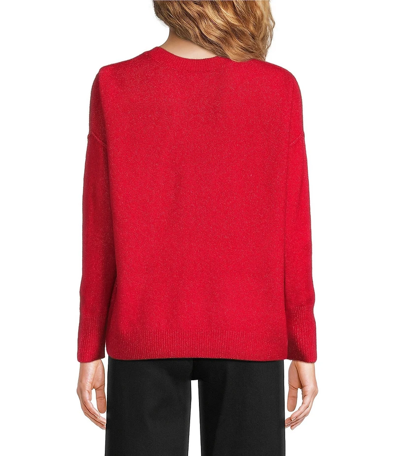 Vince Camuto Crew Neck Long Sleeve Extended Shoulder Seamed Cozy Statement Sweater