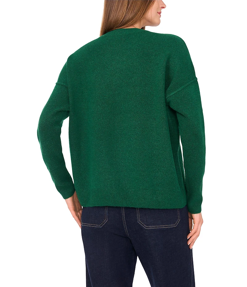 Vince Camuto Crew Neck Long Sleeve Extended Shoulder Seamed Cozy Statement Sweater