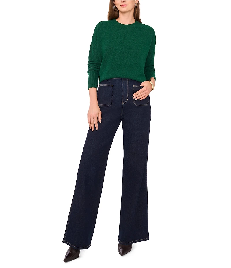 Vince Camuto Crew Neck Long Sleeve Extended Shoulder Seamed Cozy Statement Sweater