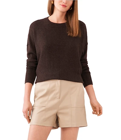 Vince Camuto Crew Neck Long Sleeve Extended Shoulder Seamed Cozy Statement Sweater