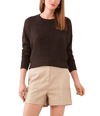 Vince Camuto Crew Neck Long Sleeve Extended Shoulder Seamed Cozy Statement Sweater